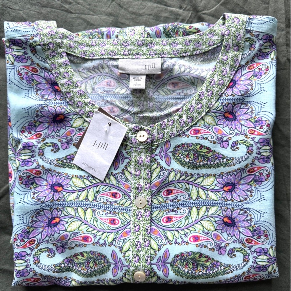 NWT J. Jill‎ Womens Paisley Floral Sleeveless Tunic Top Aqua Blue Petite Large - Picture 5 of 7